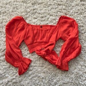 SHEIN Vibrant Red Puff Sleeve Crop Top